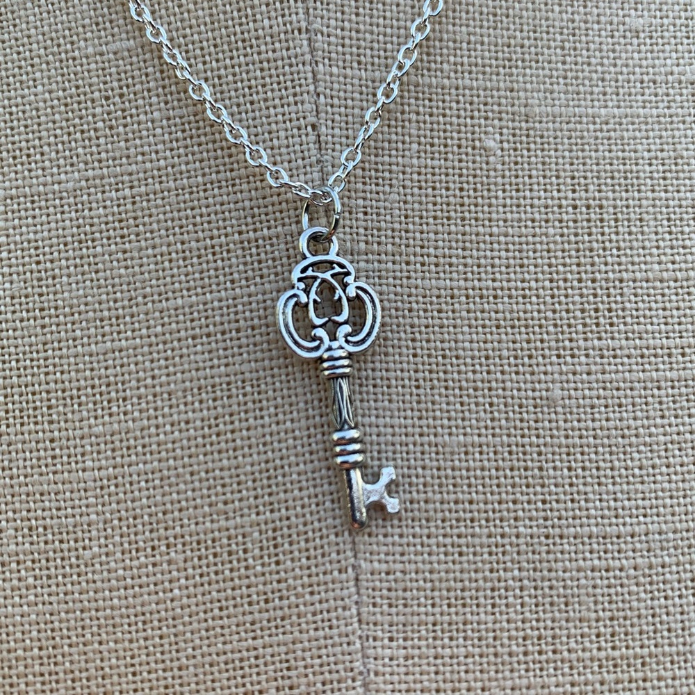 NWT Sterling Silver Plated Chain & Key Charm Necklace - Picture 8 of 13